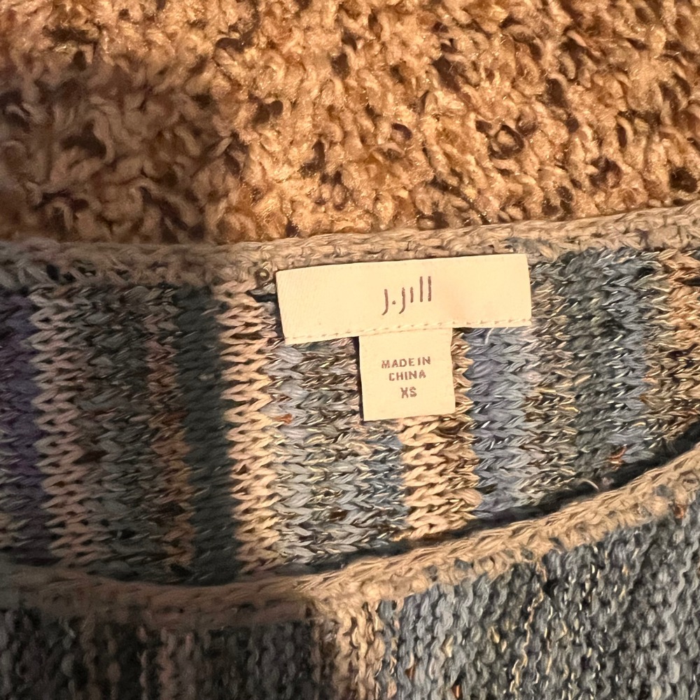 J Jill Striped Knit Sweater Pullover Long Sleeve Blue Grey XS‎ - Picture 2 of 5